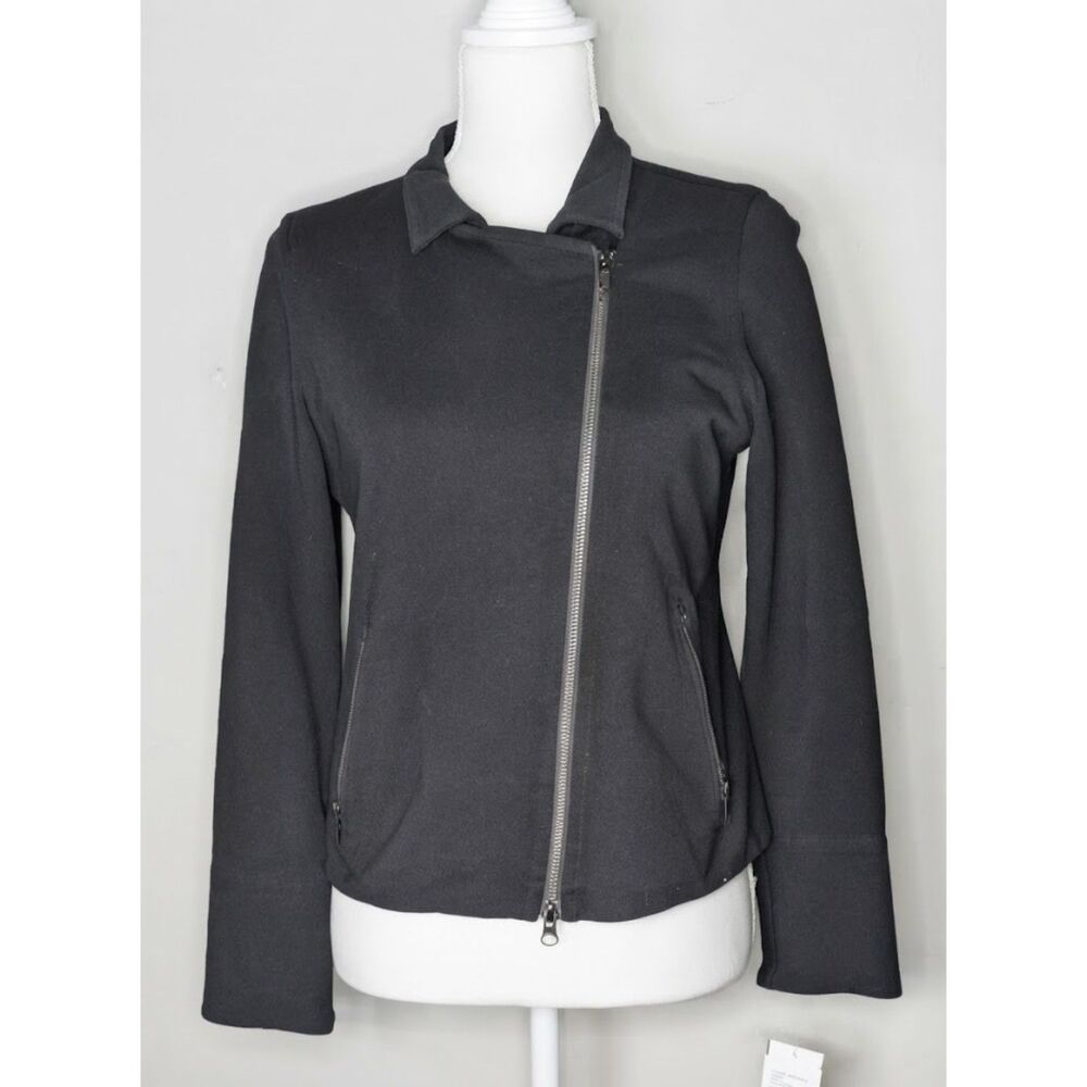 Eileen Fisher Petite Black Asymmetric Full-Zip Motorcycle Jacket Size PS
